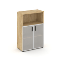 Шкаф для документов средний широкий со стеклянными дверьми Style Project SN.STS.E-203 Белый – Тиквуд Светлый – Сатин – Черные ручки / 796×400×1203 Шкаф для документов средний широкий со стеклянными дверьми Style Project SN.STS.E-203 Белый – Тиквуд Светлый – Сатин – Черные ручки / 796×400×1203