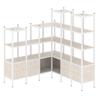 Loft Угловой внутренний стеллаж наборный VR.L-41 Тиквуд тёмный/Белый металл 1694×1694×1869 Loft Угловой внутренний стеллаж наборный VR.L-41 Тиквуд тёмный/Белый металл 1694×1694×1869