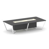 Стол для переговоров прямоугольный Steel Meet KM-PR.B.SP-12 / Тиквуд Светлый – Графит Глянец – Металл Белый / 3200×1600×750 Стол для переговоров прямоугольный Steel Meet KM-PR.B.SP-12 / Тиквуд Светлый – Графит Глянец – Металл Белый / 3200×1600×750